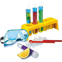 Kit scientifico la mia prima chimica scienza con supporto giallo in plastica e provette colorate filled di liquidi