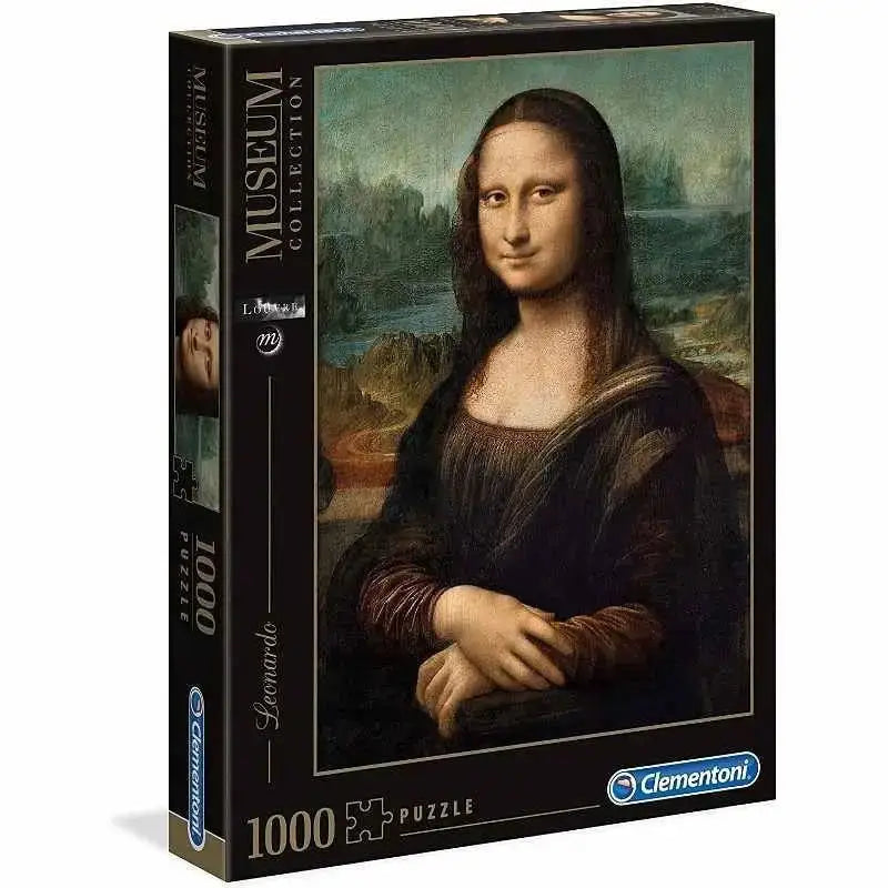 Scatola nera contenente puzzle leonardo gioconda 1000 pezzi di clementoni con immagine mona lisa di leonardo