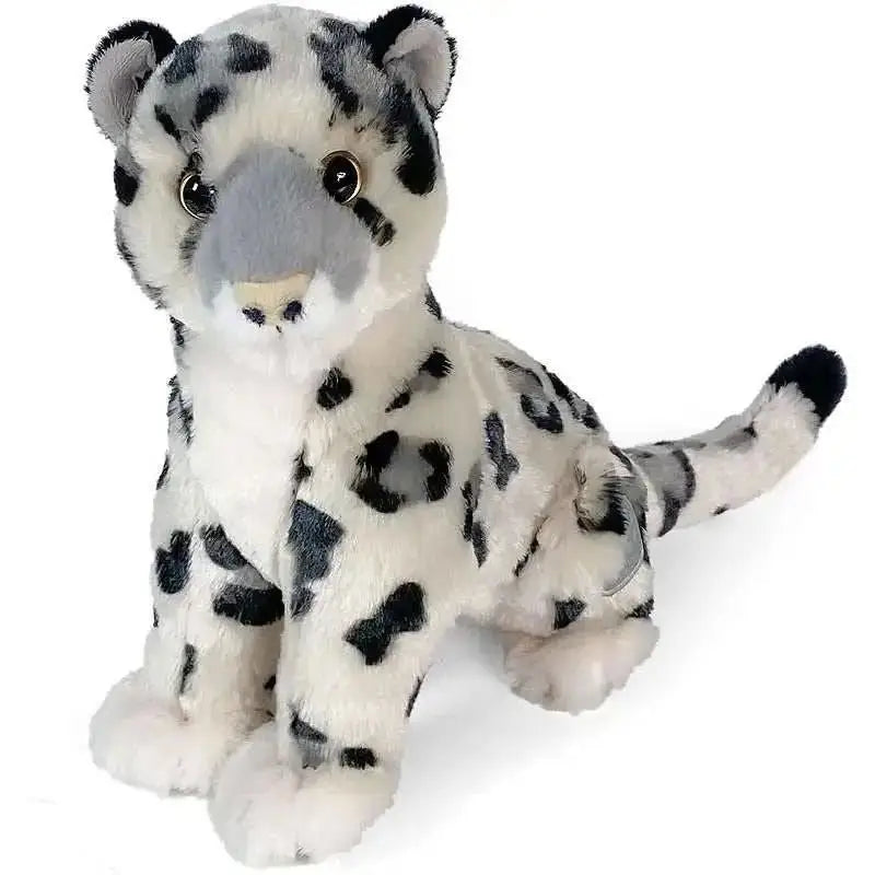Plush peluche leopardo delle nevi 30 cm con morbido pelo bianco, macchie nere e accenti grigi su viso e orecchie