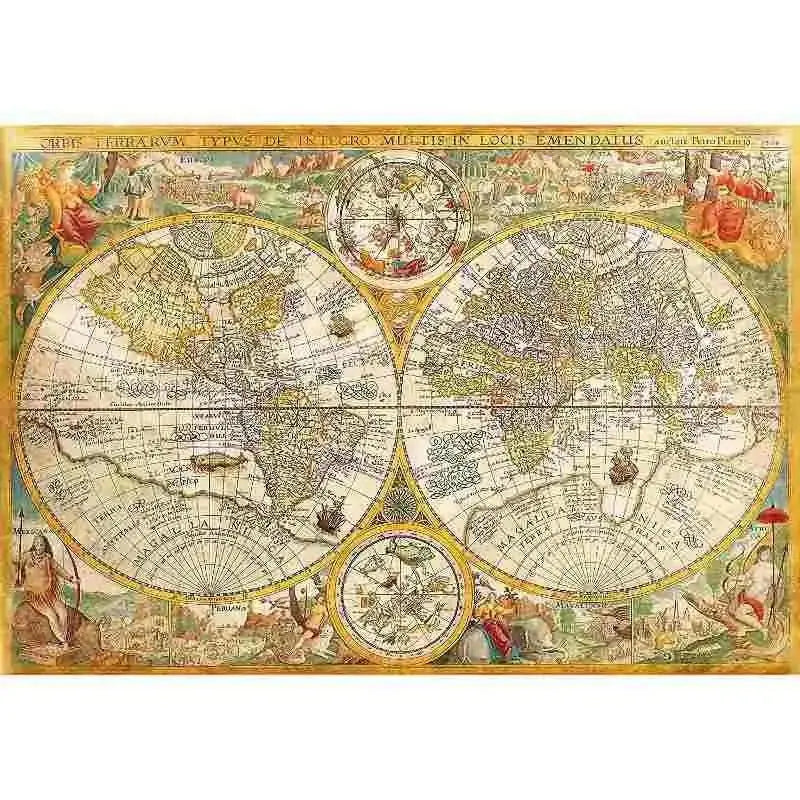 Mappa antica puzzle 2000 pezzi con mappa mondiale in stile antico dettagliata con bordi dorati e colori vintage crema verde marrone