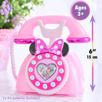 Minnie mouse telefono rotante in plastica rosa con finitura lucida ed elementi a tema minnie mouse
