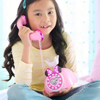 Minnie mouse telefono rotante rosa in plastica con finestra a forma di cuore e dettagli a pois con suoni