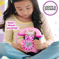 Telefono giocattolo minnie mouse telefono rotante rosa e bianco con suoni e dettagli metallici lucidi
