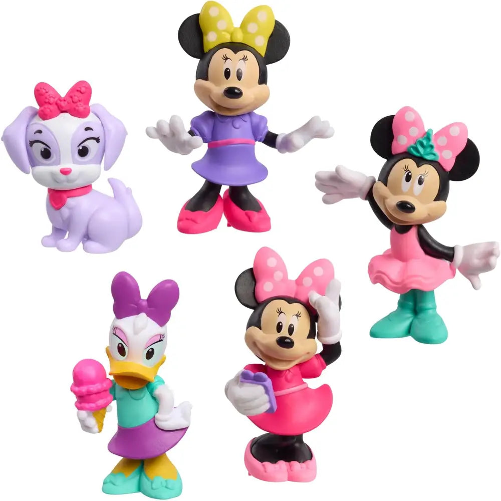 Minnie pack 5 personaggi di minnie mouse just play con figurine colorate in plastica e accessori distintivi