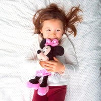 Minnie peluche 35 cm simba con orecchie nere, fiocco rosa e scarpe rosa in morbido tessuto peluche