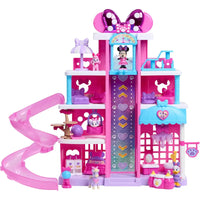 Minnie pet hotel disney playset rosa e viola con scivolo glitterato e mobili in miniatura a tema minnie pet