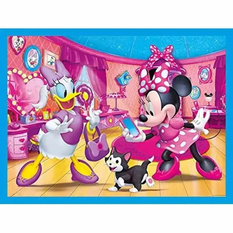 Vestito minnie puzzle cubi rosa a pois con fiocco e scarpe abbinate in stoffa per bambini
