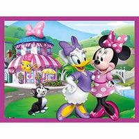 Minnie puzzle cubi con minnie mouse in abito rosa a pois bianchi e pantaloncini neri, puzzle cubi da 12 pezzi