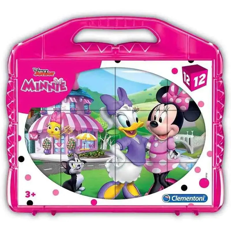 Case in plastica rosa per puzzle cubi minnie puzzle cubi con minnie e amici in scena colorata cartoon