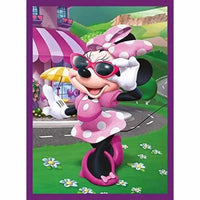 Figurina allegra di minnie mouse in vestito rosa a pois con occhiali rossi per minnie puzzle cubi 12 pezzi