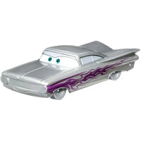 Modellino cars ramone disney 100 auto giocattolo argento con fiamme viola e occhi turchesi design anni 50