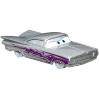 Modellino cars ramone disney con fiamme argento e viola e occhi espressivi blu della ramone collezione disney 100