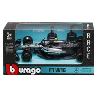 Modellino scala 1:43 mercedes f1 w16 nero argento con accenti turchese e branding petronas di kimi antonelli
