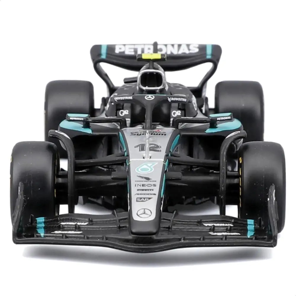Modellino scala 1 43 mercedes f1 w16 nero e turchese con decal sponsor replica della macchina di kimi antonelli