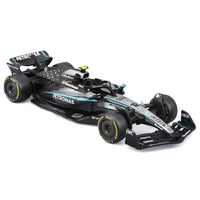 Modellino scala 1:43 mercedes f1 w16 nero e turchese con decal sponsor replica della vettura di kimi antonelli