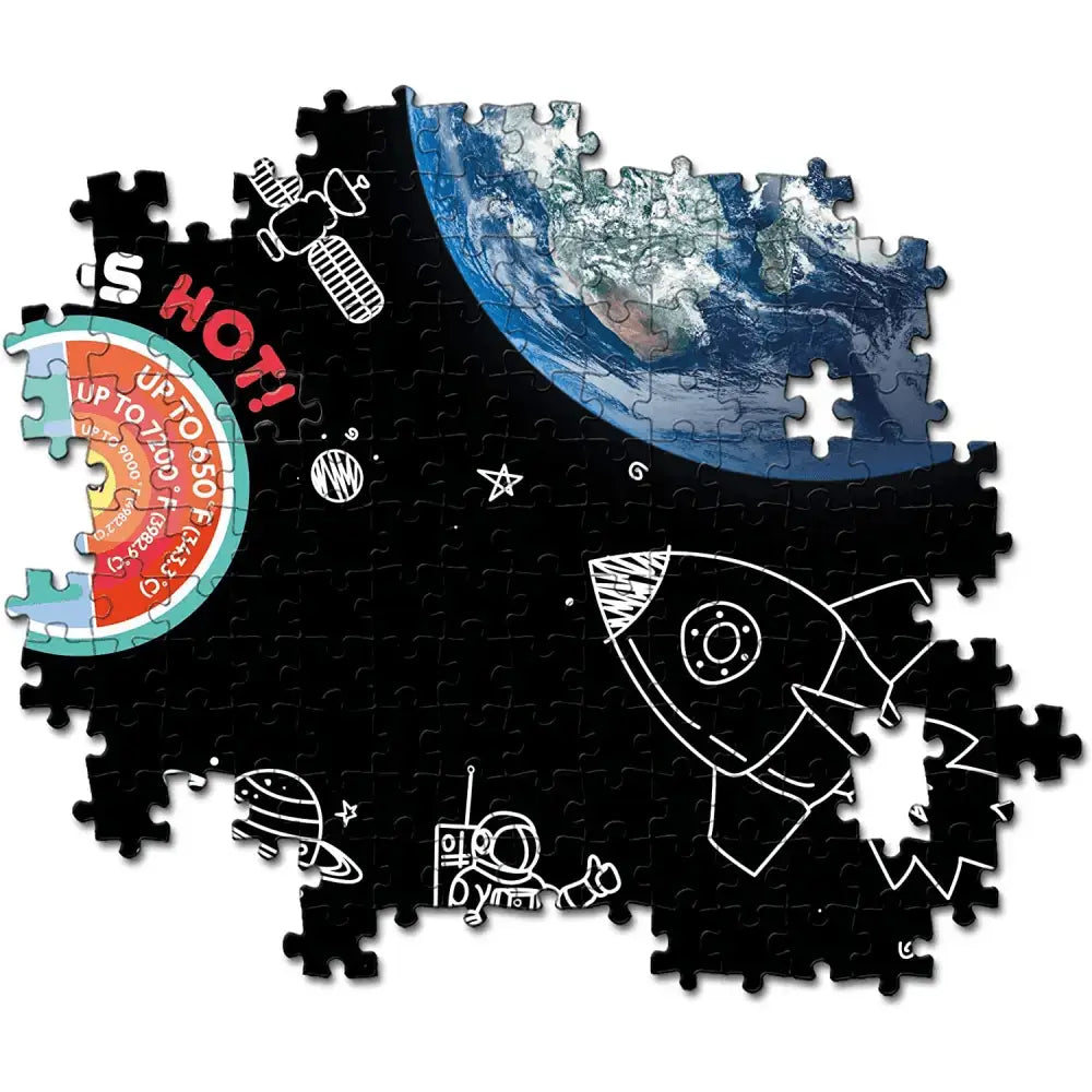 Puzzle national geographic kids space explorer da 104 pezzi con terra blu e bianca e disegni di razzi e astronauti