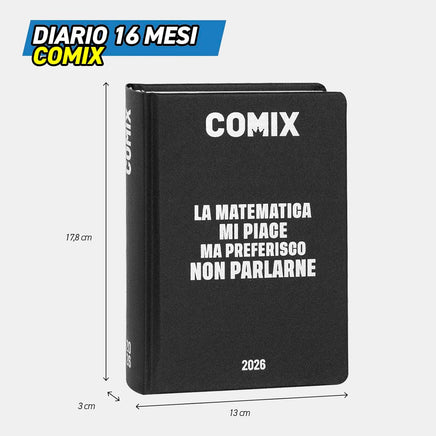 Diario 16 Mesi 2025/26 - COMIX - Giornaliero Standard Nero/Argento
