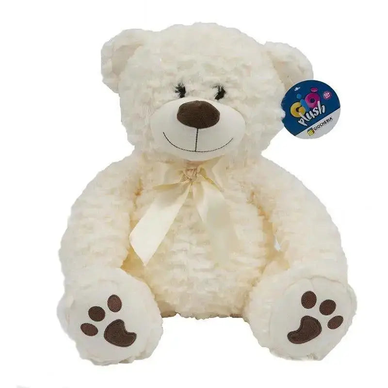 Orso bianco gio plush peluche color crema con naso ricamato marrone e fiocco di raso al collo cm 38