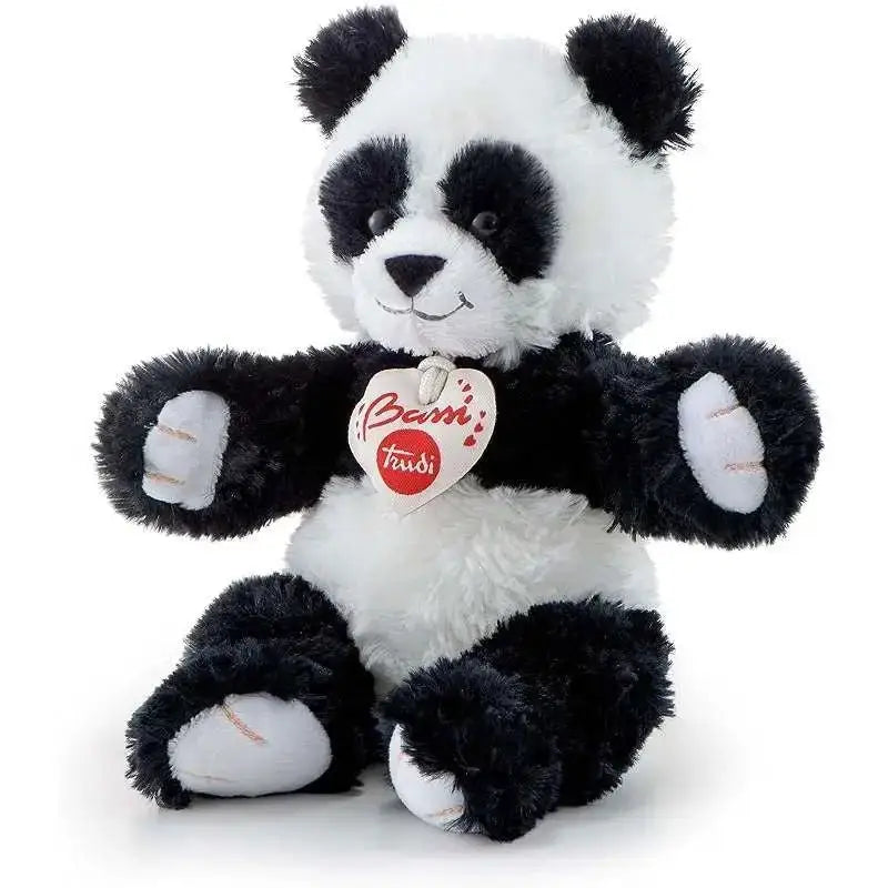 Panda peluche trudi nero e bianco con etichetta a forma di cuore bambini tussi in morbido peluche trudi