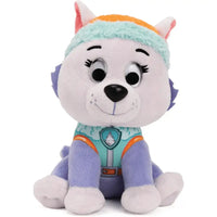 Plush paw patrol everest peluche 15 cm con pelliccia bianca e viola, occhi e naso ricamati, fascia e gilet turchese con rifiniture arancioni