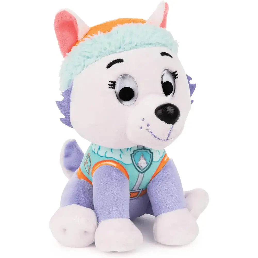 Peluche paw patrol everest 15 cm con pelliccia bianca e viola, cappello invernale arancione e teal e gilet coordinato
