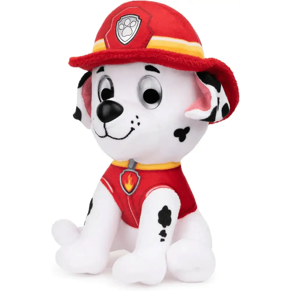 Paw patrol peluche marshall rosso e bianco con cappello da pompiere e pettorina con fiamma