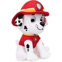 Paw patrol peluche marshall rosso e bianco con casco da pompiere e pettorina rossa con fiamma