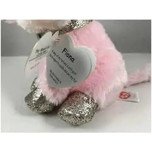 Peluche gattina fiona ty beanie boos rosa con zampette glitterate argento e targhetta a forma di cuore fiona