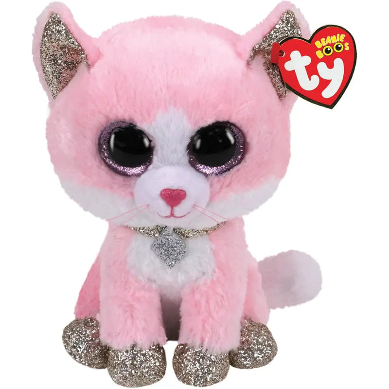 Peluche gattina fiona ty beanie boos rosa con orecchie e zampe glitter argento e medaglietta a cuore