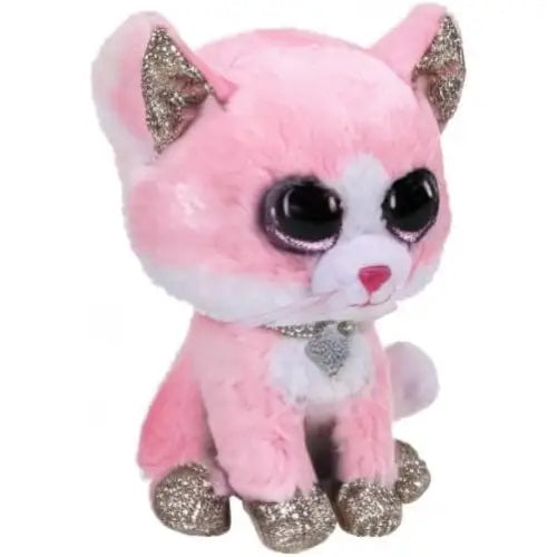Peluche gattina fiona ty beanie boos rosa con orecchie, zampe glitter oro e ciondolo a cuore argento