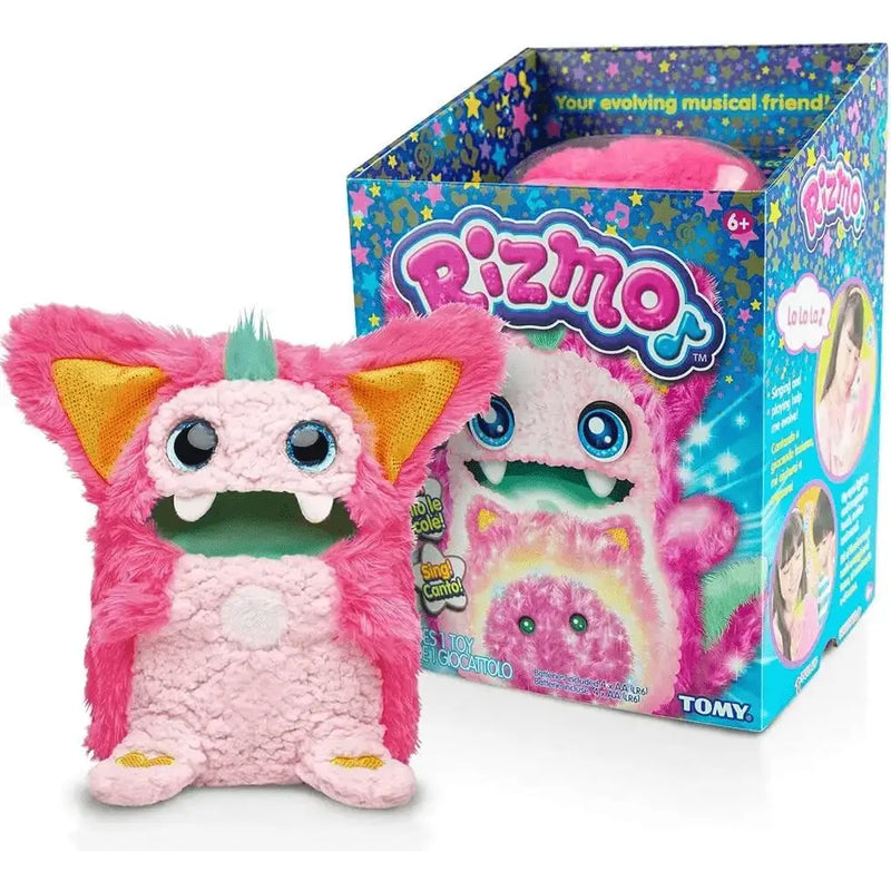Peluche interattivo rizmo berry rosa con orecchie arancioni e cresta verde in morbido tessuto peluche interattivo
