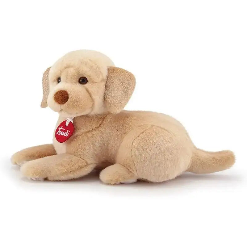 Peluche labrador liam trudi beige chiaro con orecchie morbide e naso marrone con targhetta rossa fendi