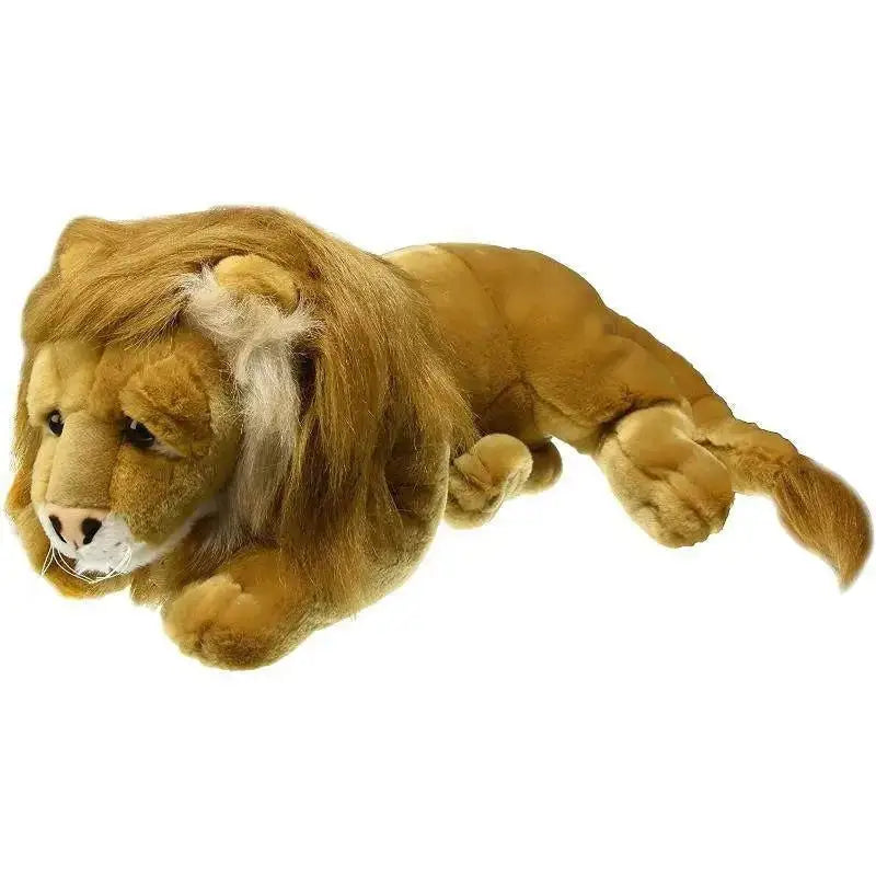 Peluche leone cross zekyll con criniera dorata e pelliccia morbida in posa da riposo