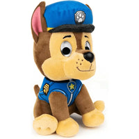 Peluche paw patrol chase 15 cm marrone e beige con cappello blu da poliziotto e pettorina con stella gialla