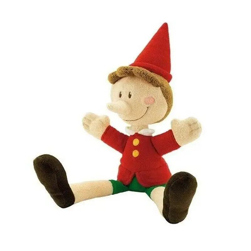 Plush peluche pinocchio small trudi con cappello rosso giacca rossa con bottoni gialli pantaloncini verdi e scarpe marroni