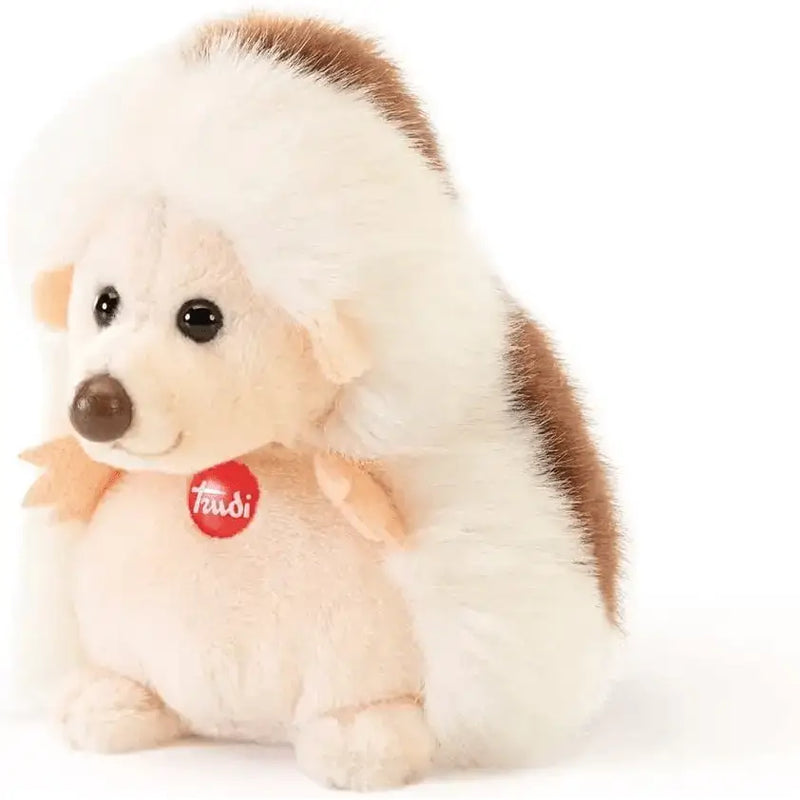 Peluche riccio trudi taglia xxs con pelliccia bianca e marrone morbida e tag sweet collection rosso tassie