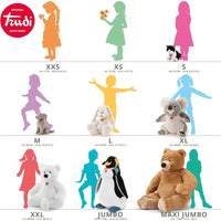 Plush peluche trudi teddy bear with soft brown fur sitting upright wearing red tag weimaraner wolfgang taglia xxl