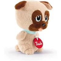 Adorabile peluche trudi friend carlino beige e marrone con colletto azzurro e grandi occhi ricamati collezione trudi friend