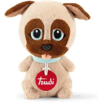Plush pup trudi friend carlino beige with brown patches and grandi occhi ricamati wearing blue collar from collezione trudi friend