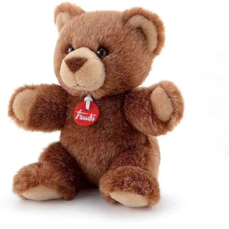 Peluche trudino orso trudi marrone con dettagli beige e targhetta rossa fraudi al collo