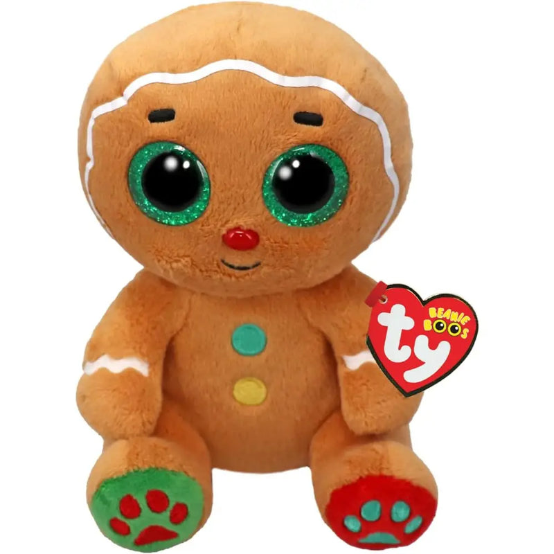 Peluche ty beanie boos nutmeg ometto di pan di zenzero marrone con occhi verdi glitter e impronte colorate ai piedi 15 cm