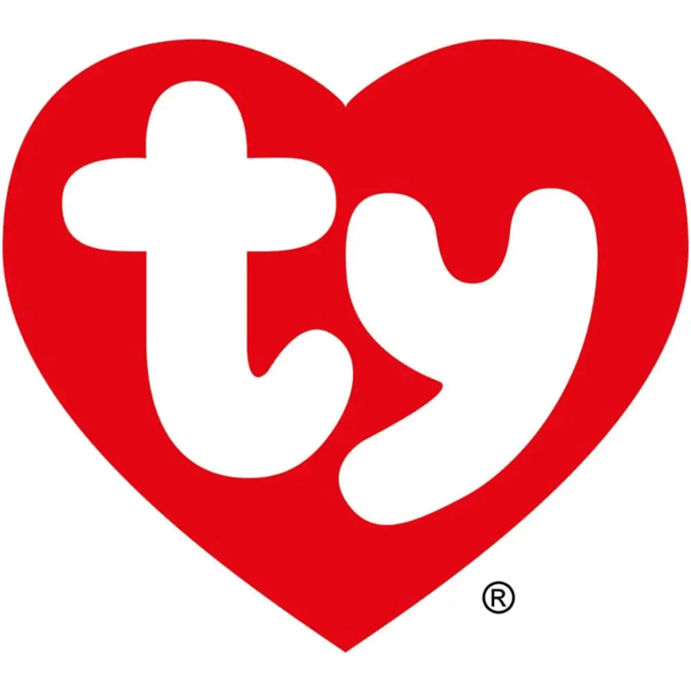Logo rosso a forma di cuore con lettere bianche ty allinterno su peluche ty beanie boos nutmeg zenzero beanie boos