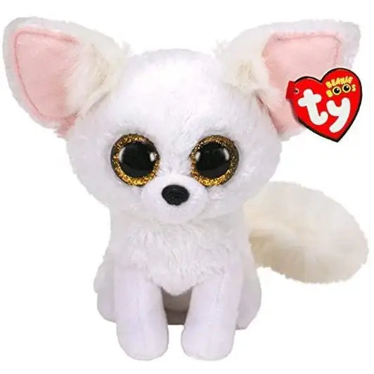 Peluche volpe phoenix ty beanie boos bianca con orecchie rosa e occhi dorati scintillanti con morbida pelliccia
