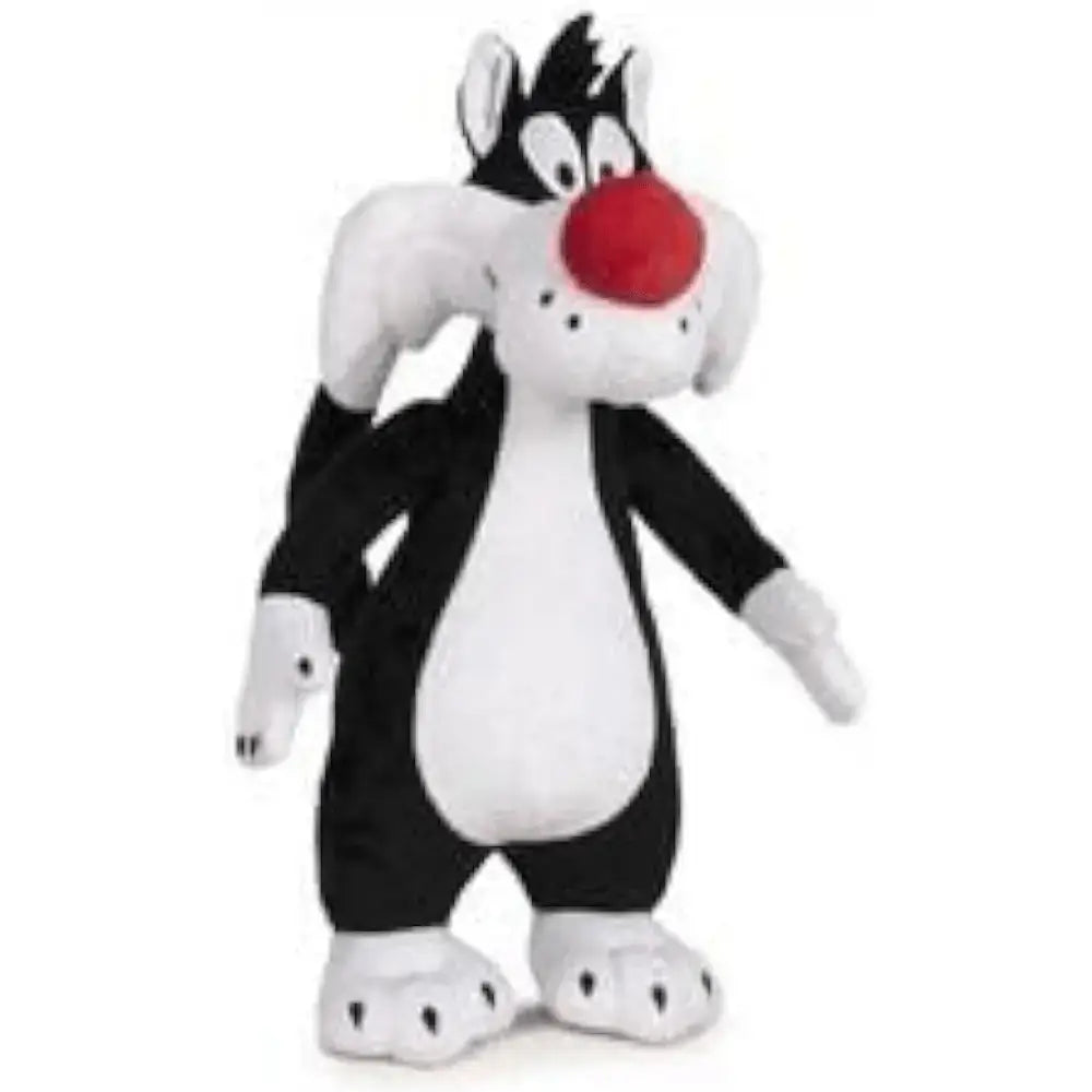 Peluche warner bros gatto silvestro 32 cm in tessuto morbido bianco e nero con naso rosso di grandi giochi