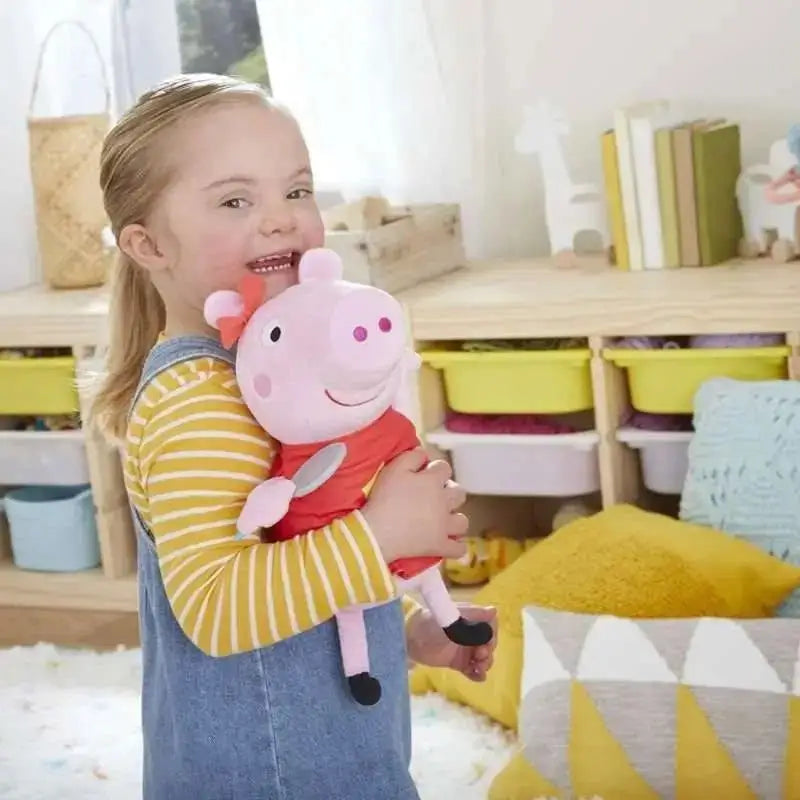 Peluche peppa pig originale hasbro con vestito rosso e scarpe nere che canta per bambini