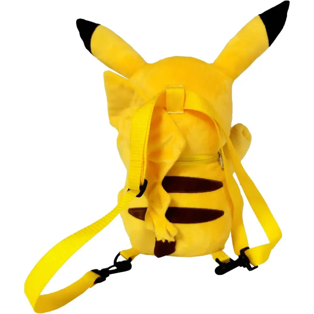 Zainetto peluche pokemon giallo con orecchie nere e strisce marroni a forma di pikachu morbido
