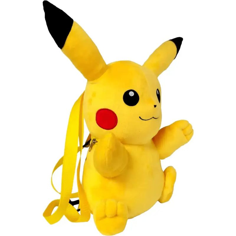 Pokemon zainetto peluche giallo in morbido tessuto con orecchie nere e guancia rossa a forma di pikachu