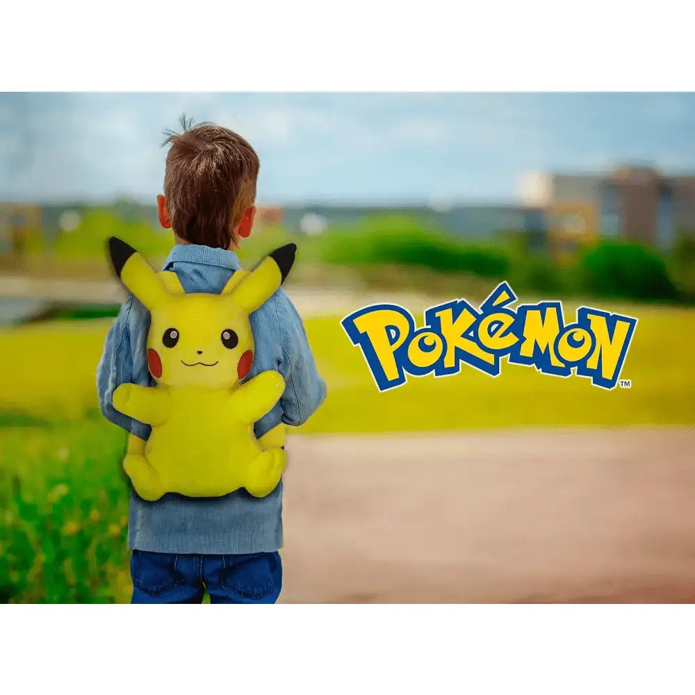 Zainetto peluche pokemon giallo con orecchie nere e guance rosse in morbido tessuto peluche