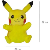 Zainetto peluche pikachu giallo con orecchie nere punta e guance rosse in tessuto morbido peluche pokemon zainetto