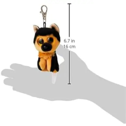 Portachiavi peluche beanie boos clip cane pastore tedesco spirit nero e marrone con occhi grandi espressivi